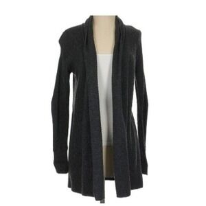 LOFT Charcoal Cotton Wool Gray Open Front Cardigan Sweater S/M NWOT Knit Light